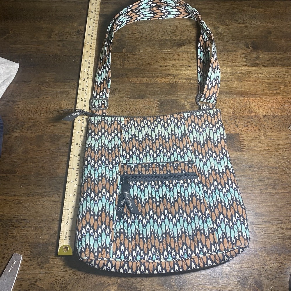Vera Bradley Brown & TurquoiseQuilted Cotton Crossbody Bag With Adjustable Strap